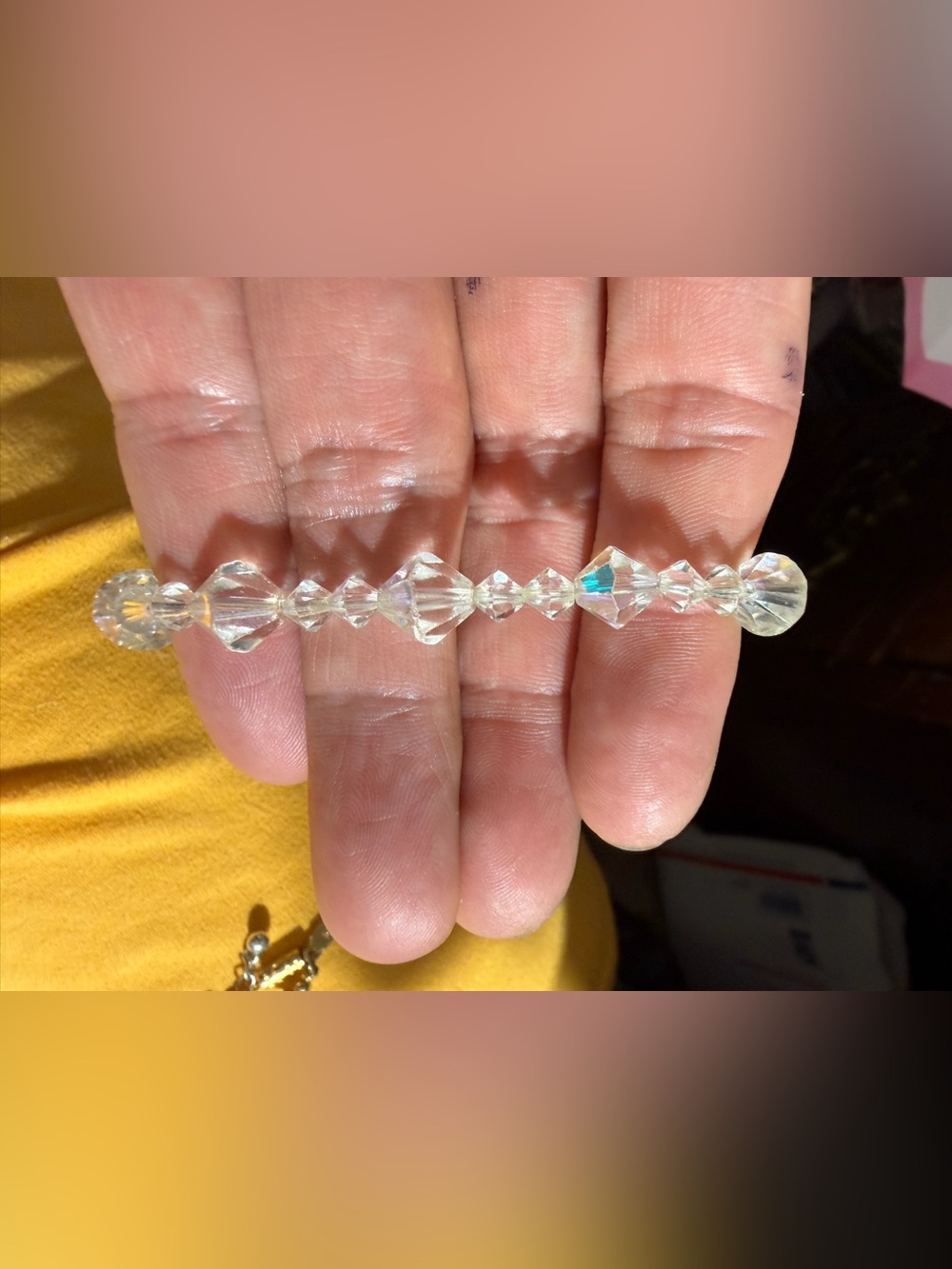 Vintage Crystal Aurora Borealis Bead Bracelet Sterling Silver Clasp 7”